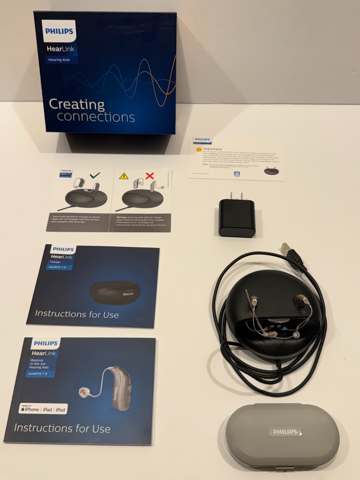 PHILIPS HEARLINK 9030 MNR T-R Rechargeable Hearing Aids Pair + Charger