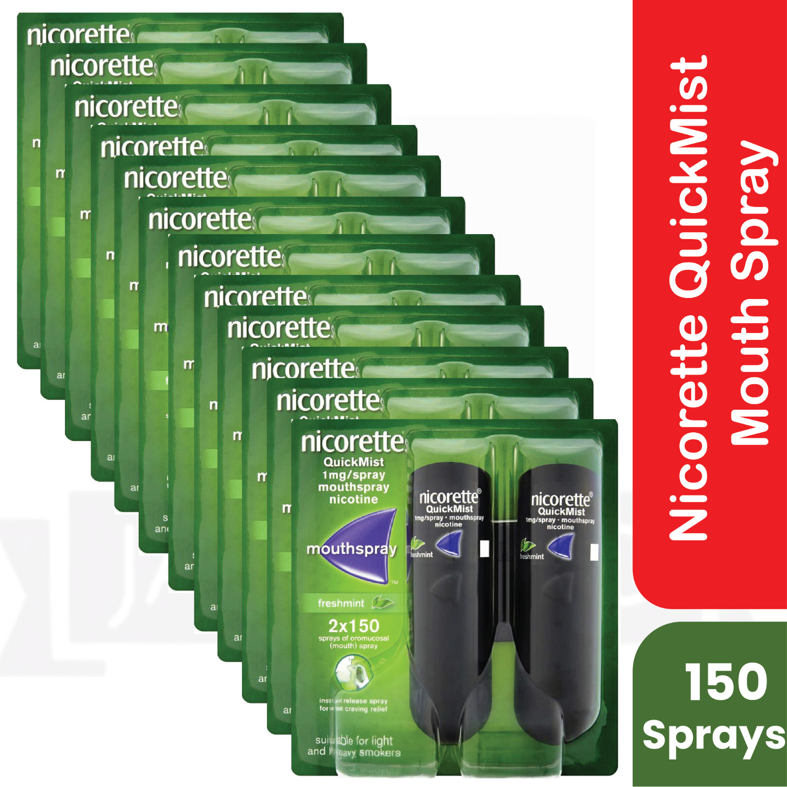 12X Nicorette Quickmist Duo, 2 x 150 sprays FREE SHIPPING