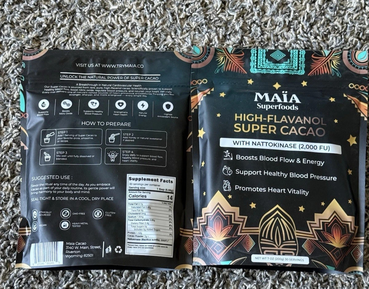Wow😨😱 2 MAIA High-Flavanol Super Cacao with NATTOKINASE 7oz 30 servings