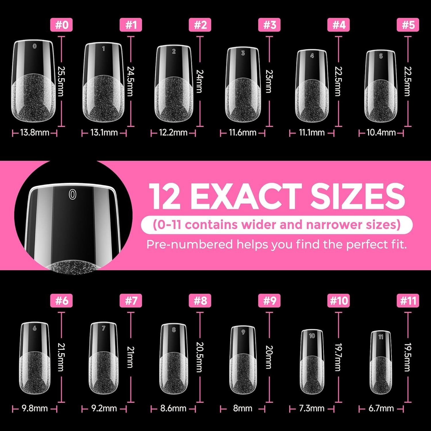 Versatile Square Nail Tips 216 Pieces Clear Press On for Acrylic and Gel Use