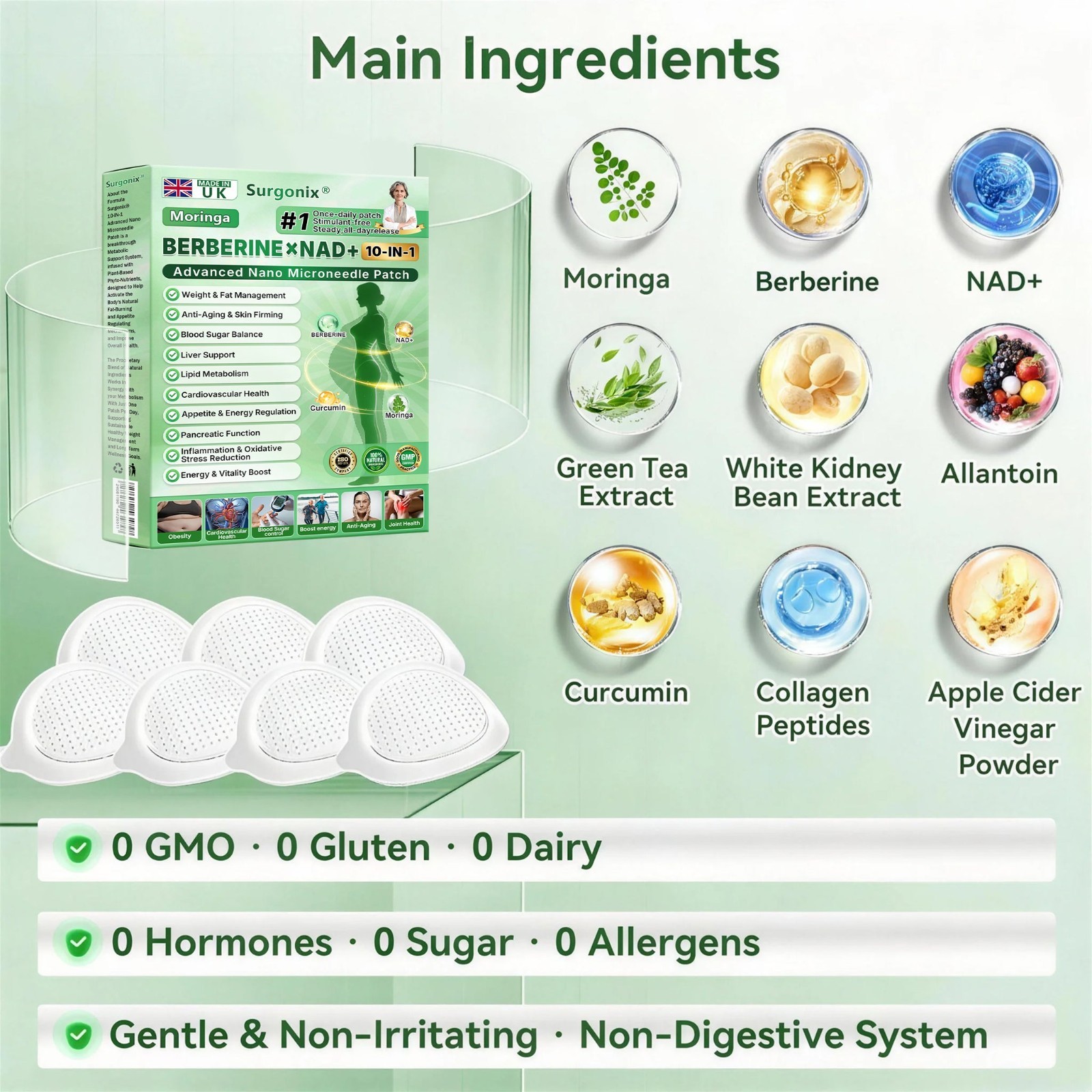 CareUplift Moringa Berberine NAD+ Weight Loss Patches Advanced Nano Microneedle