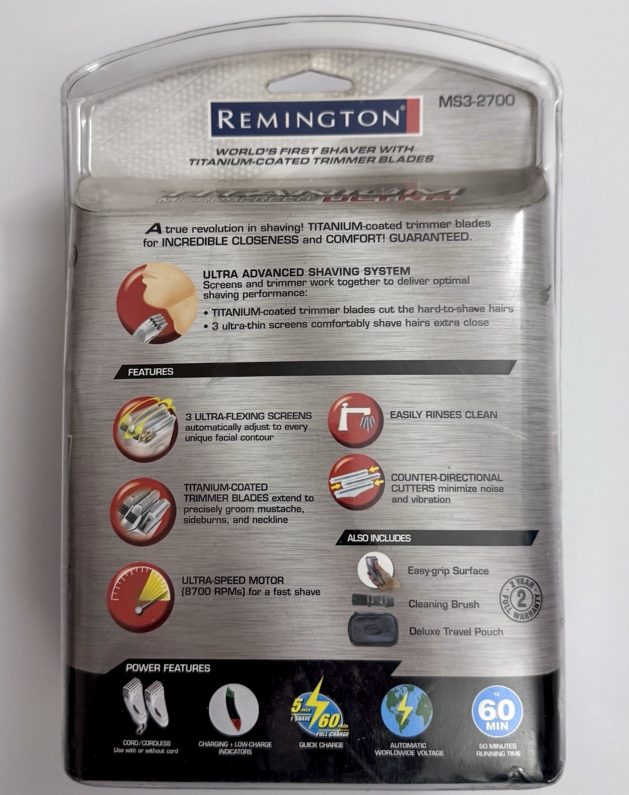 Remington Ms3 2700 Titanium MicroScreen 3 TCT Electric Shaver Ms3 Charger RARE