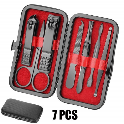 Stainless Steel Manicure Set Finger Nail Clippers Scissors Grooming Kit-7 Pcs