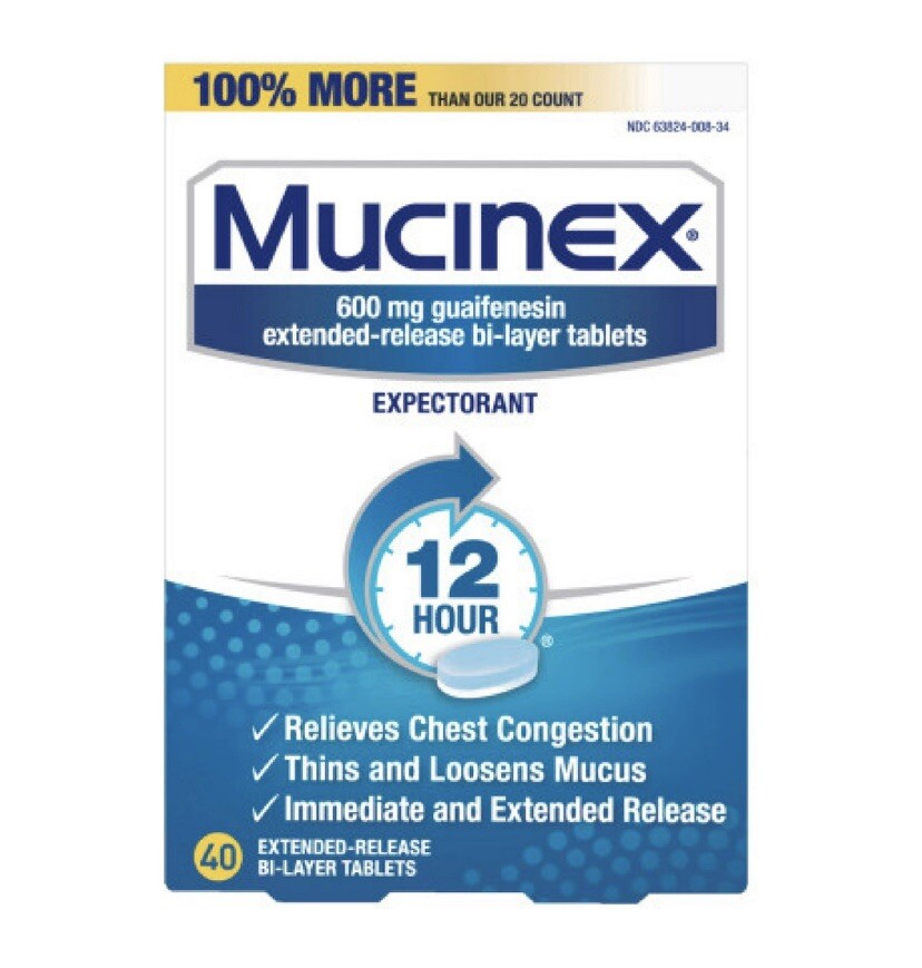 Chest Congestion, Mucinex 12 Hour Extended Release Tablets, 40ct