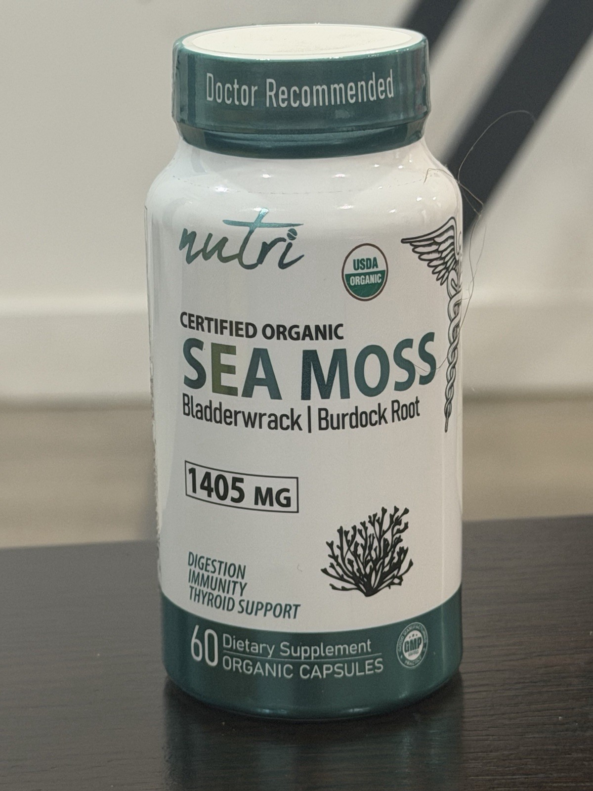 Nutri Organic Sea Moss Bladderwrack Burdock Root Black Pepper 1405mg 60 Capsules