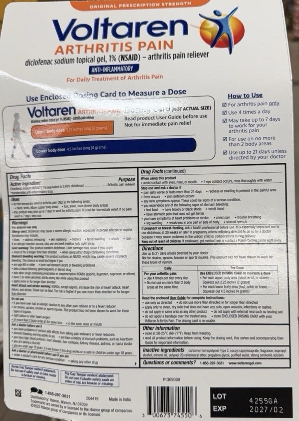 Voltaren Topical Arthritis Pain Relief Gel 2×5.3Oz + 1×1.7Oz – 3 Tubes EXP 2027
