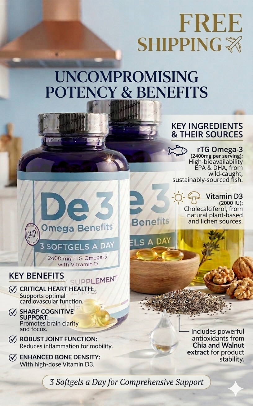 PRN De3 Omega Benefits 2400mg Omega-3 Fish Oil Vitamin D3 270Ct Pack 2 to 6