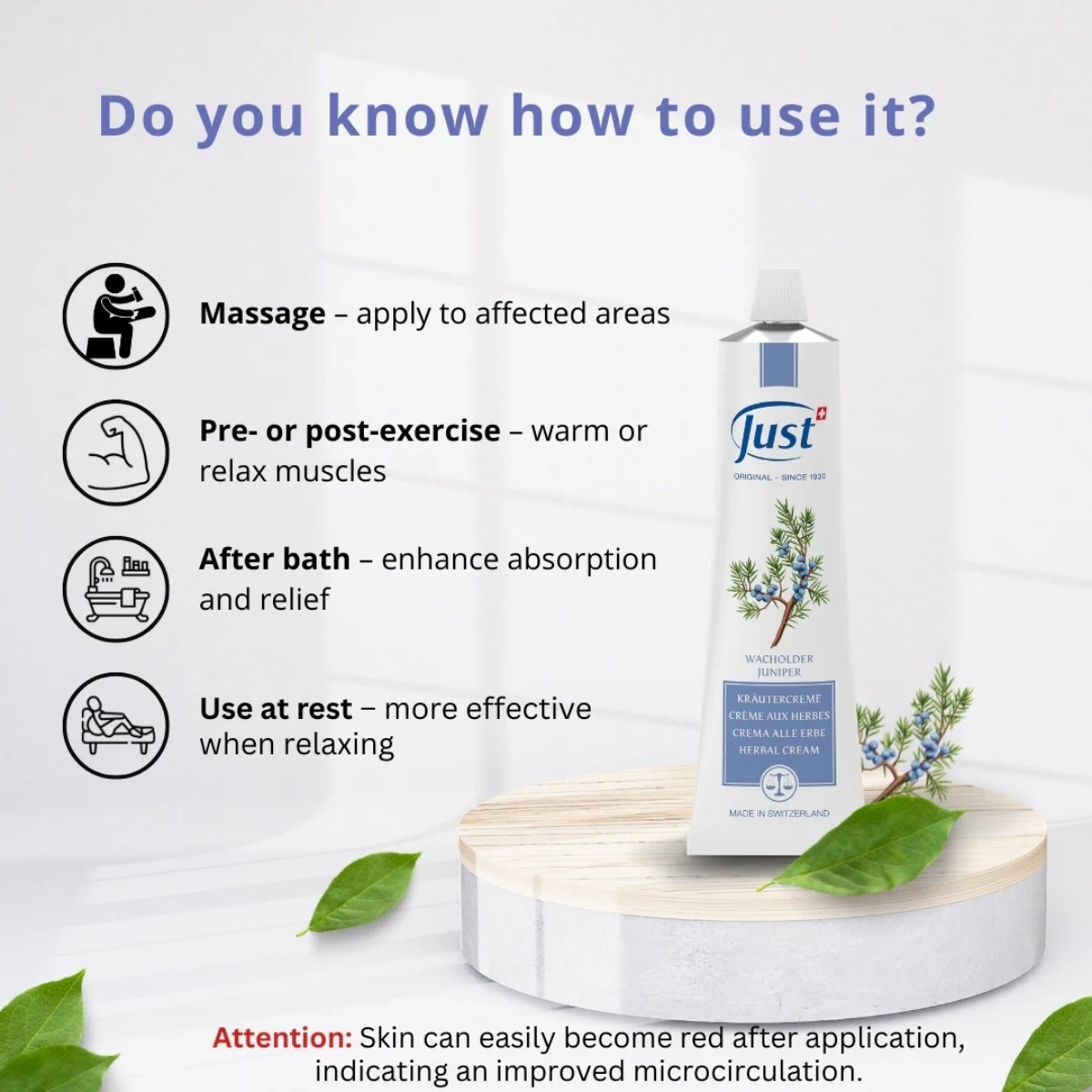 SWISS JUST Thyme+Juniper Cream+31 Essential Oil Anti Aging Therapy Body Massage