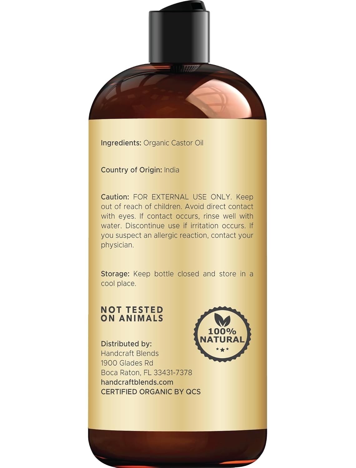 Premium Organic Castor Oil 100% Pure and Hexane-Free Cold-Pressed Beauty 16 fl.