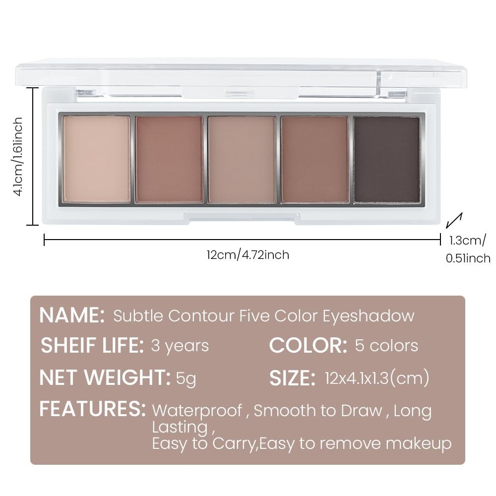 Matte Neutral Cool Brown Eyeshadow Palette,5-Color Matte Taupe Beige Clay Mocha
