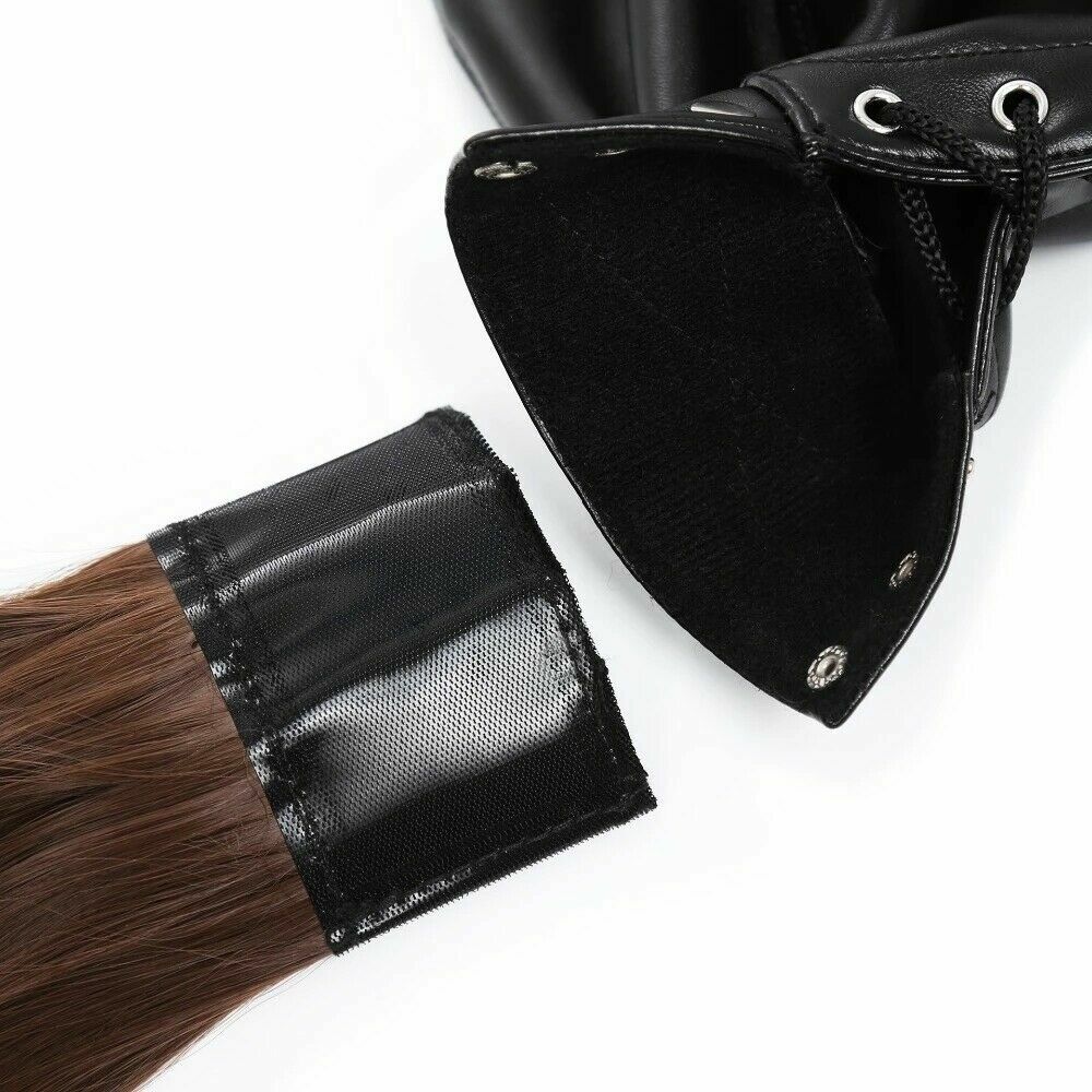 Adult unisex PU Leather Gimp Head Harness Headgear Hood party Mask ponytail wigs