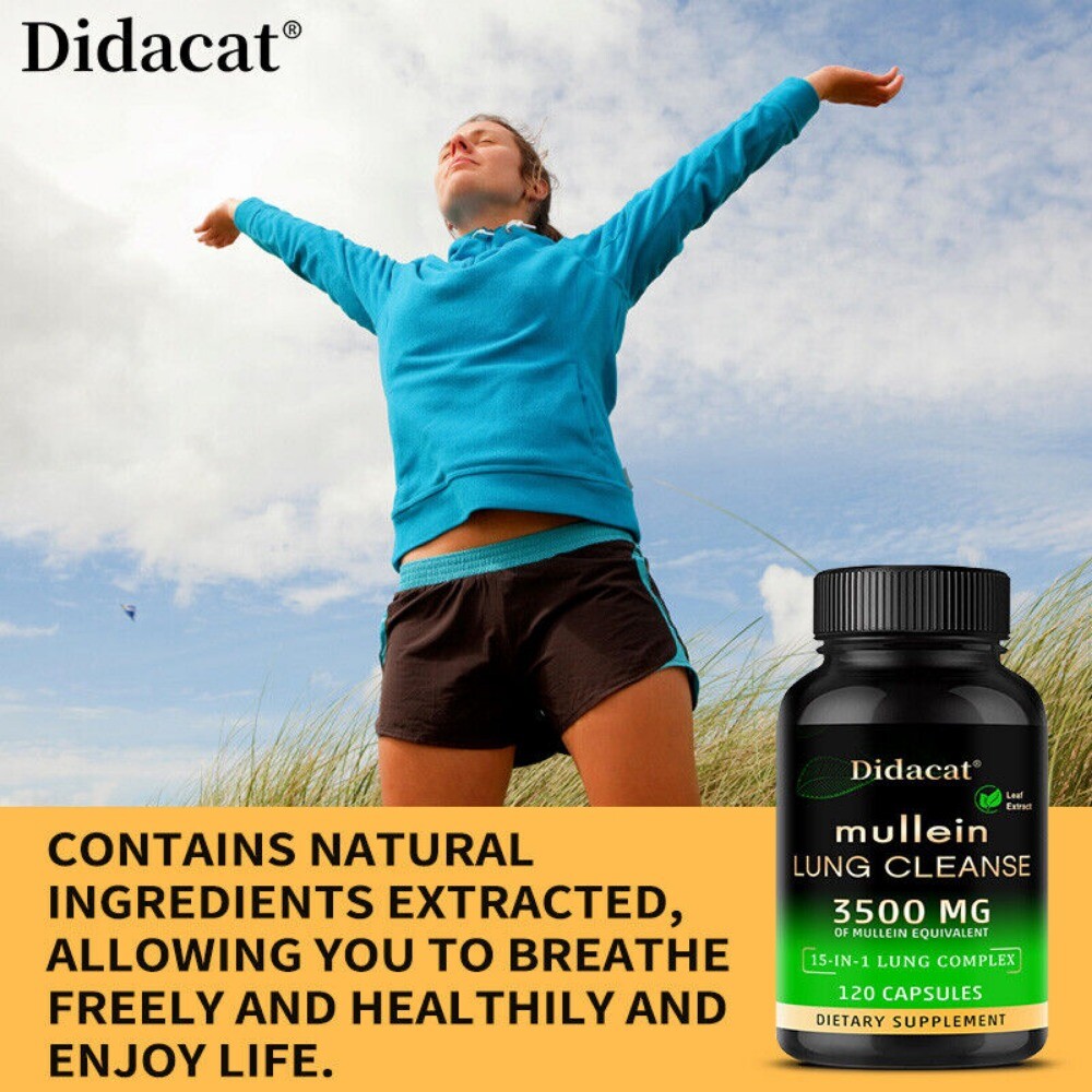 15 In 1 Lung Complex Mullein Extract Supplement Lungs Detox Cleanse 120 Capsules