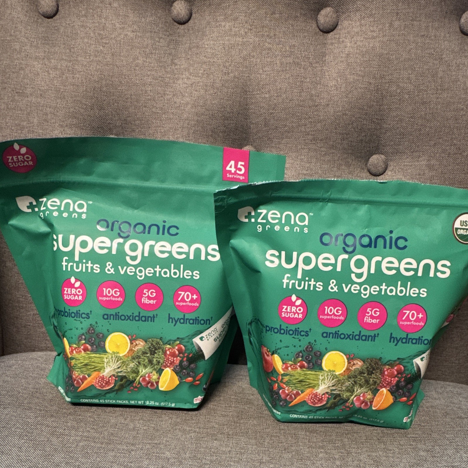 Zena Greens Organic Zero Sugar Supergreens Powder, Mixed Berry, Probiotics