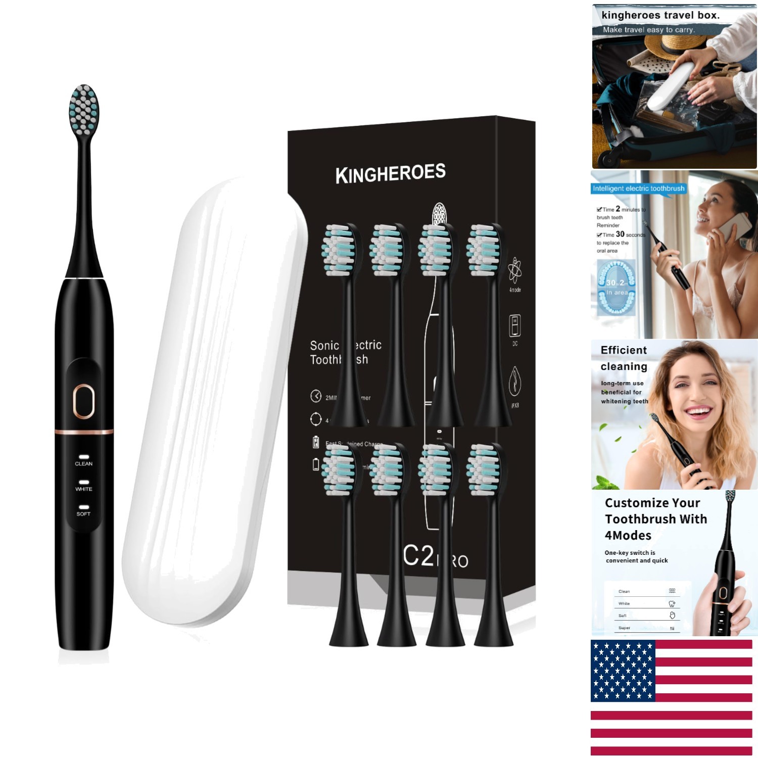 Sonic Vibration Electric Toothbrush – 60 Days Charge, 4 Cleaning Modes