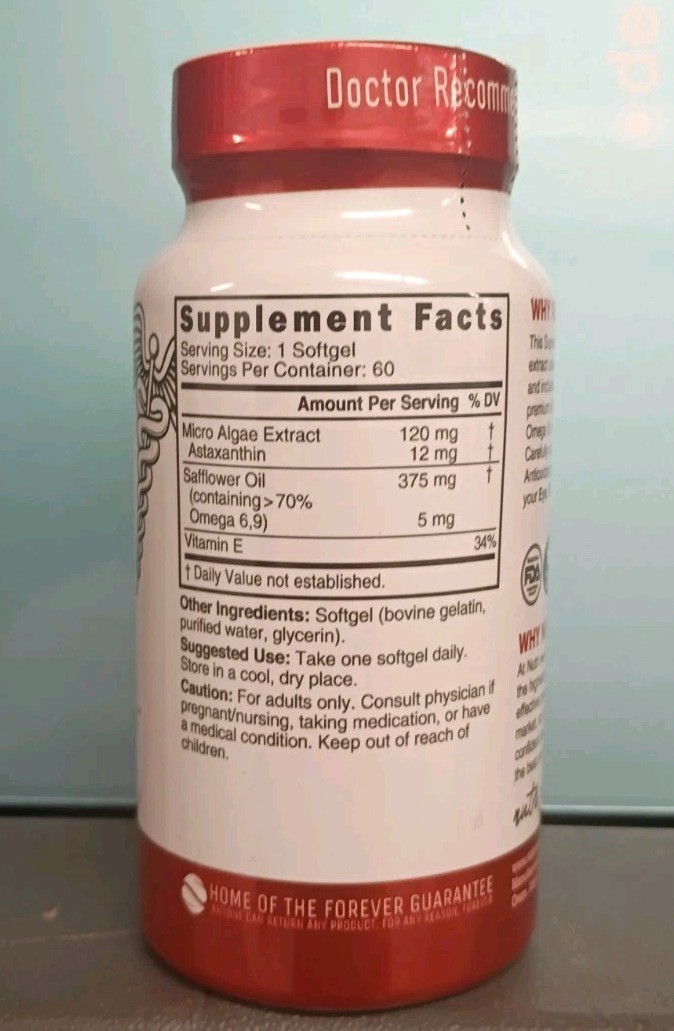 Nutri Astaxanthin Complex Eye Brain & Heart Support 12 mg 60 ct Exp: 07/2028