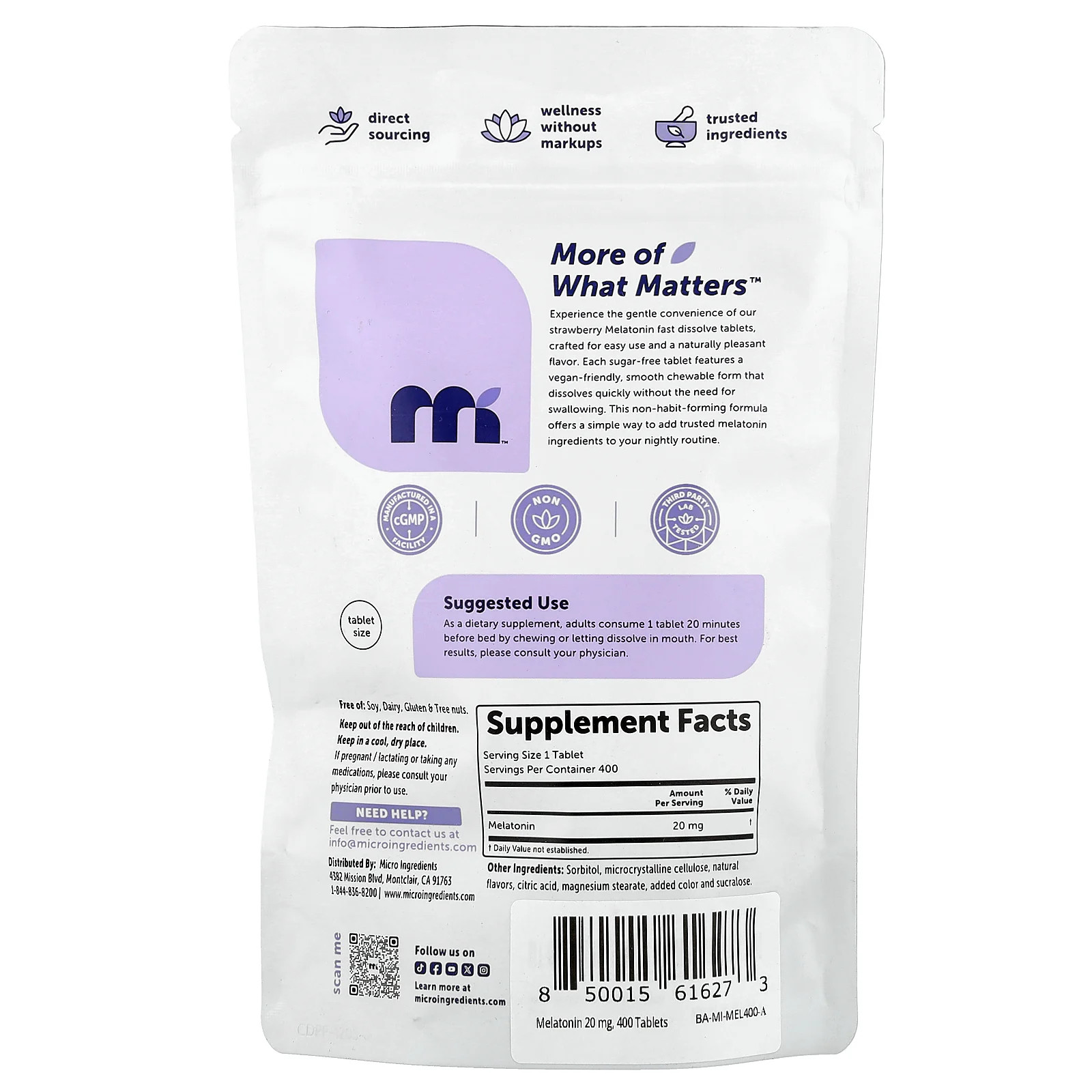 Melatonin, Strawberry, 20 mg, 400 Tablets