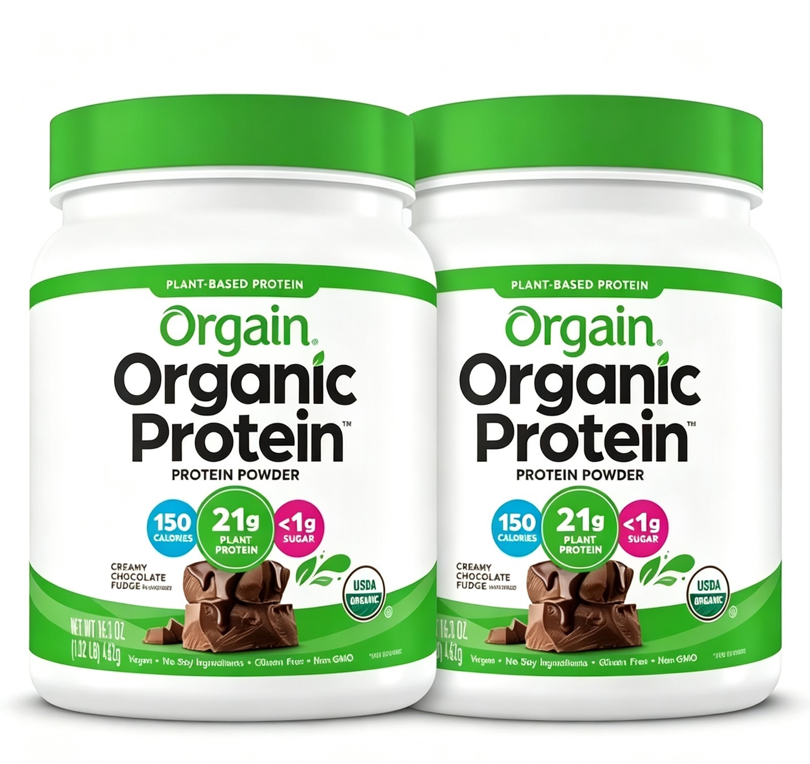 2pk Organic Vegan Protein Powder Orgain Chocolate Fudge 21g Plant Based 1.02lb