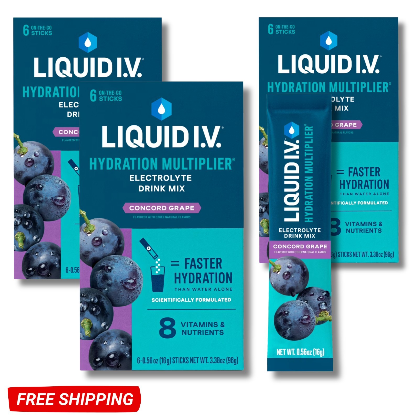 Liquid I.V Concord Grape Hydration Multiplier Powder Electrolyte Drink Mix, 3 Pk