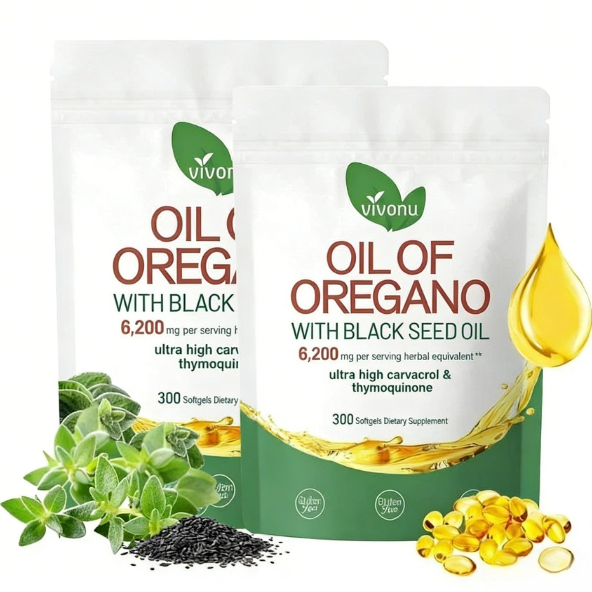 2-PCS Powerful Synergy Oregano Oil & Black Seed Oil – Immune Boosting Capsules