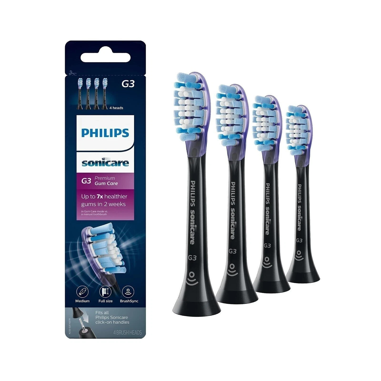 4x Black G3 Premium Gum Care Toothbrush Tooth Brush Heads for Phillips Sonicare