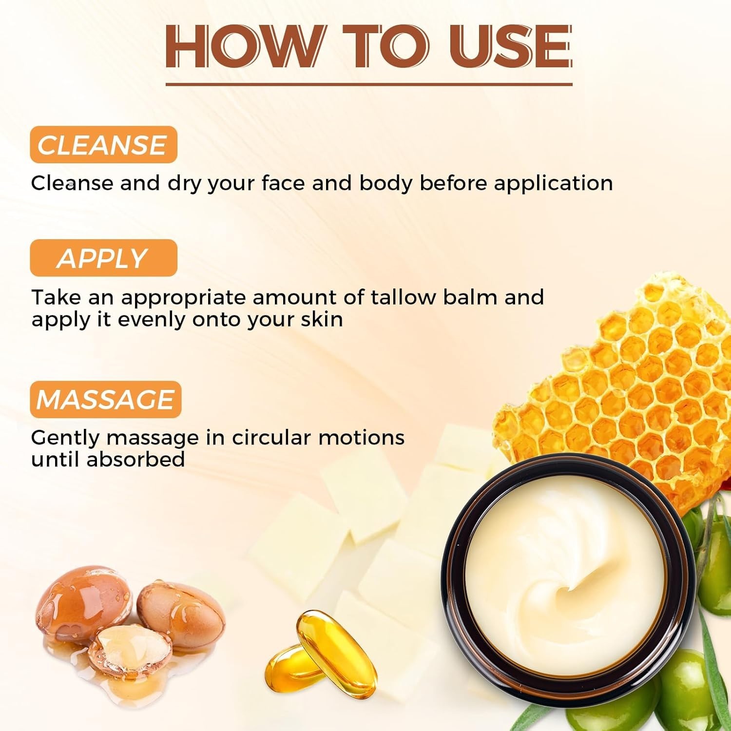 Beef Tallow for Skin with Honey, Moisturizing Tallow Balm for Face 4.23oz