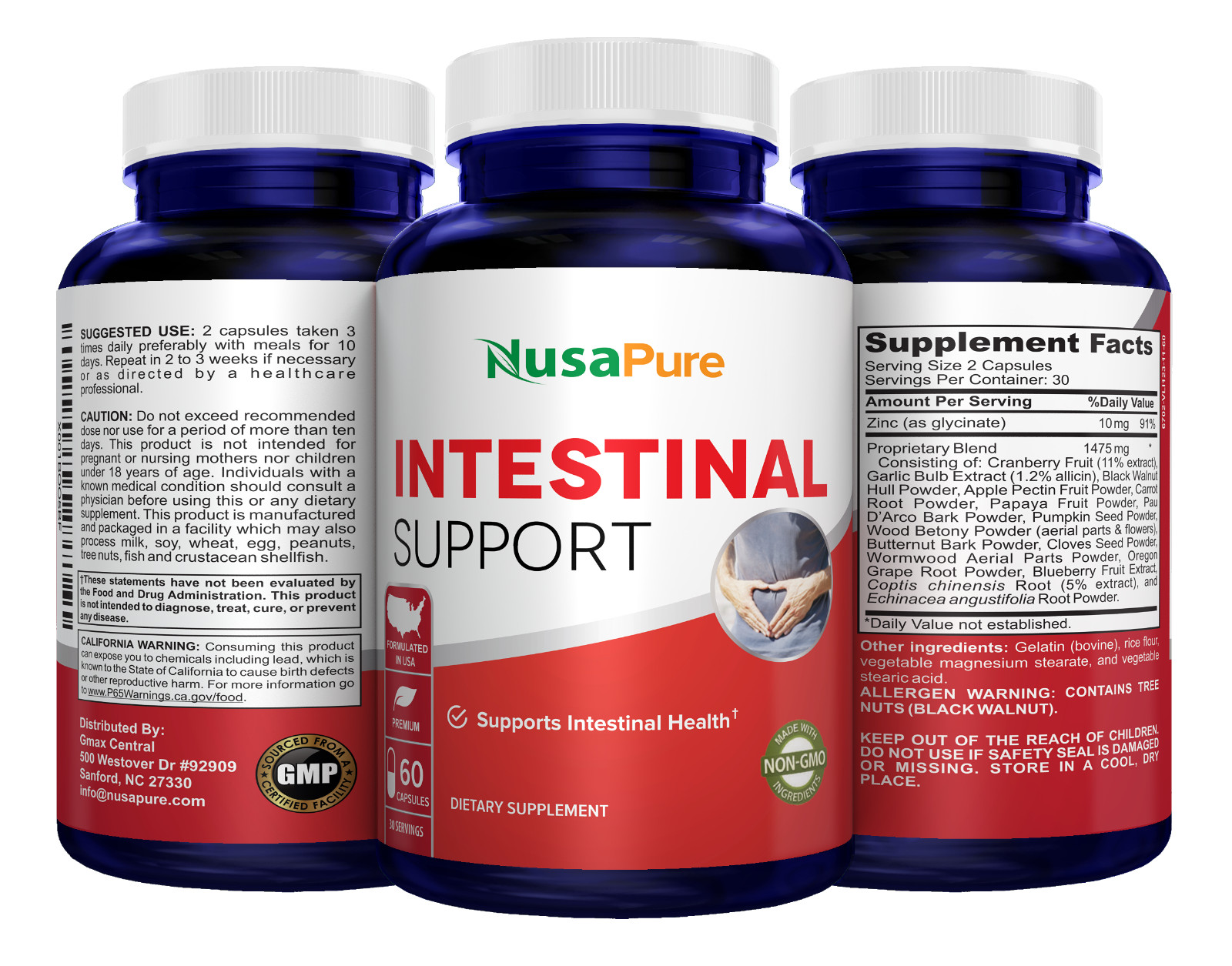 NusaPure Intestinal Support for Humans (Non-GMO) with Wormwood, Garlic
