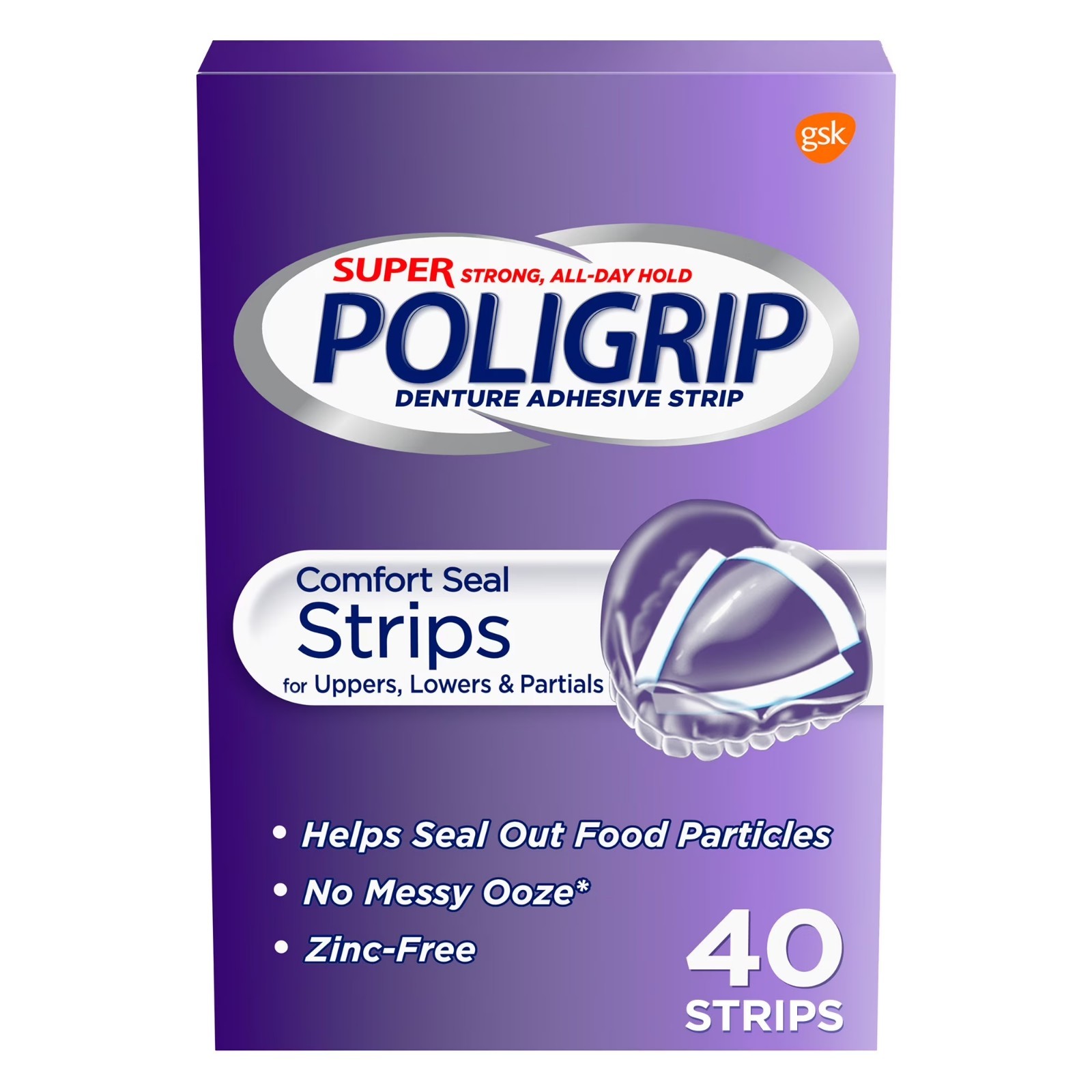 Super Poligrip Comfort Seal Denture Adhesive Strips 40 Strips