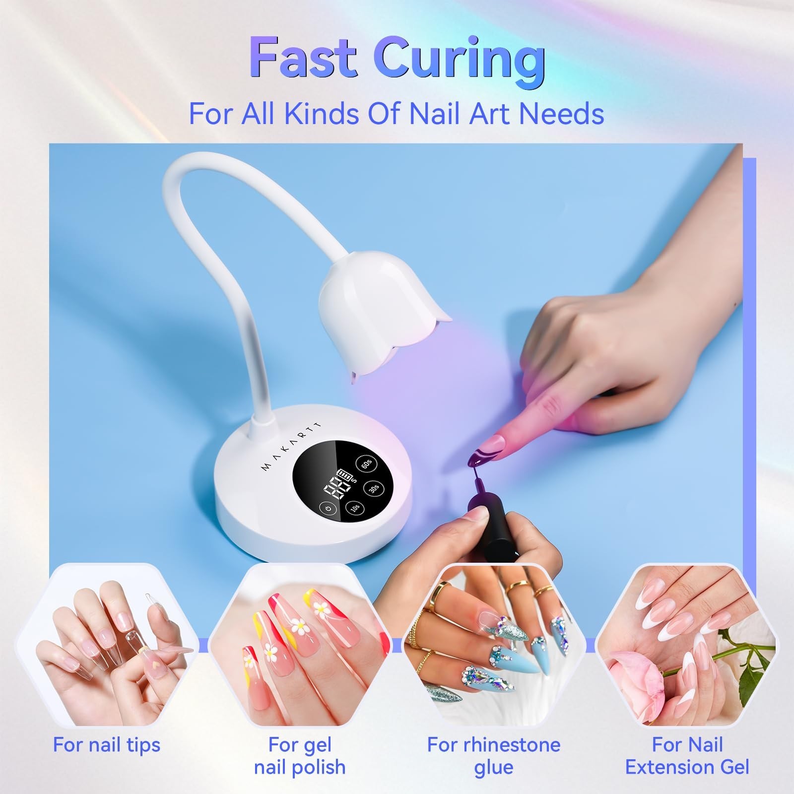 Mini UV Nail Lamp for Gel Polish – Rechargeable LED Nail Dryer with 4 Timers & A