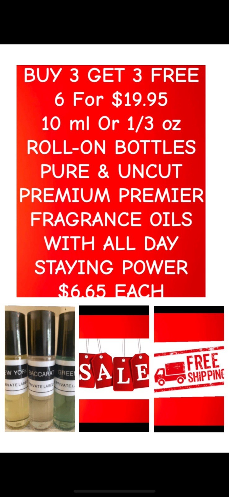 6 For $19.95 MEN Body Oil WOMEN Body Oil & UNISEX Body Oil Fragrances 10 ml