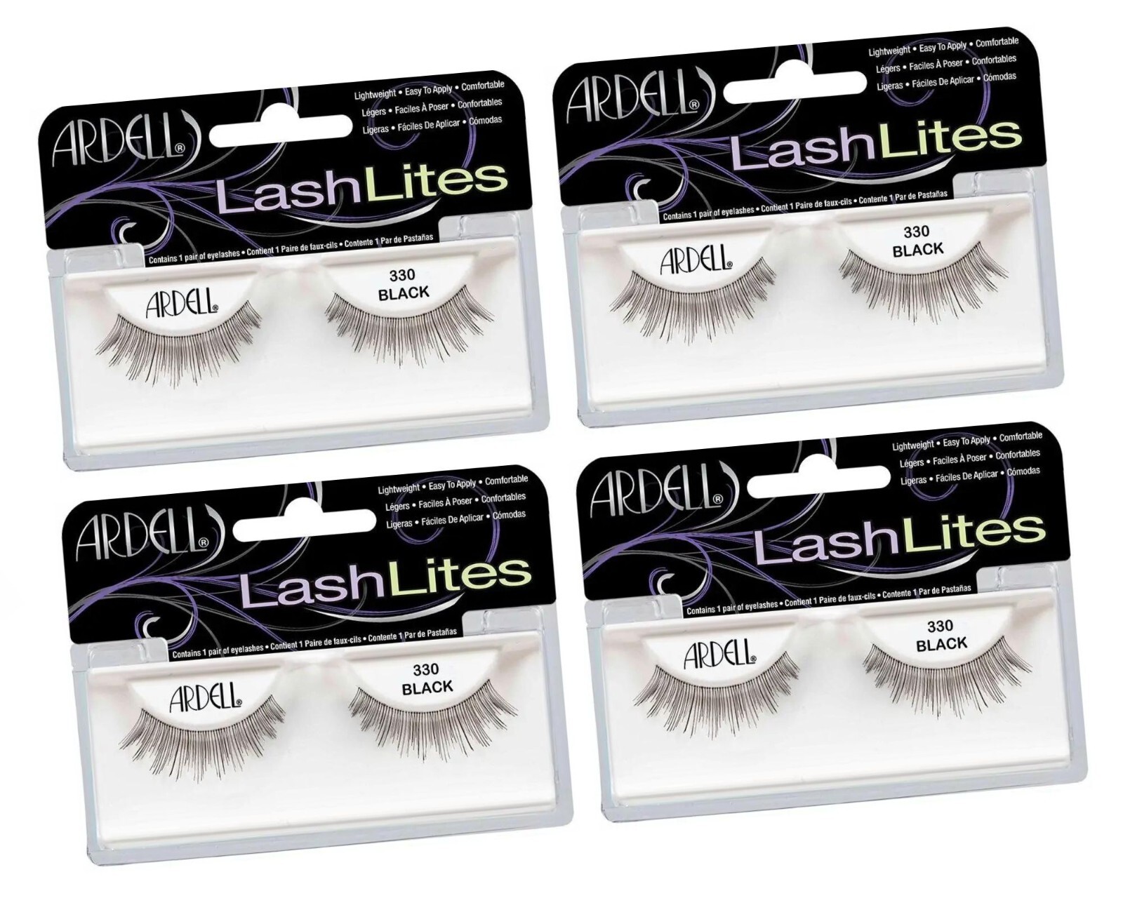 Ardell LashLites 330, 1 Pair Lightweight, Easy to Apply, Comfortable, Pack of 4