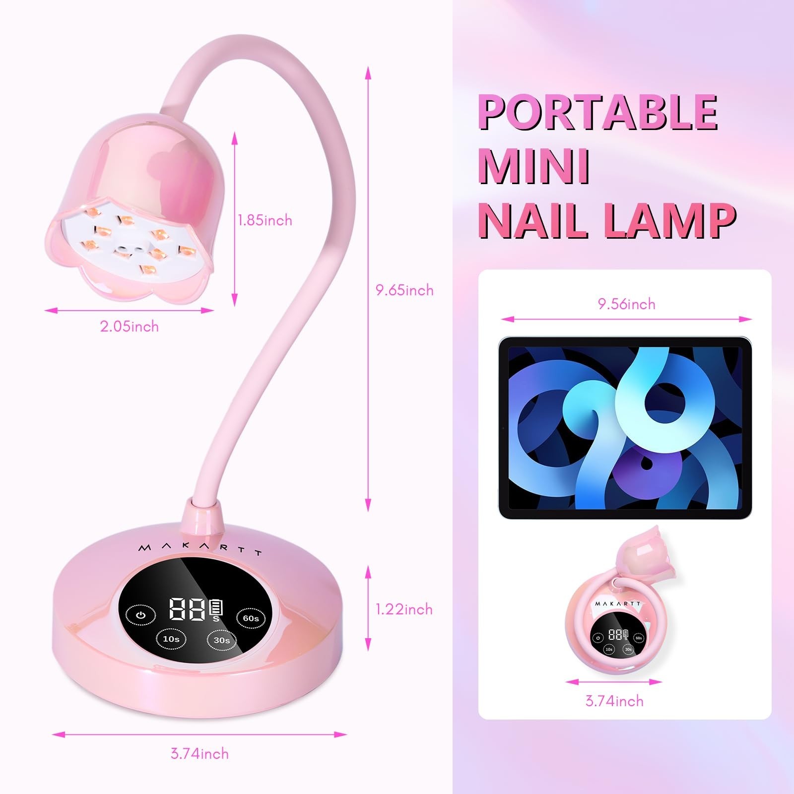Cordless Mini UV LED Nail Lamp – 10s Flash Cure, Rechargeable Gooseneck Dryer, A