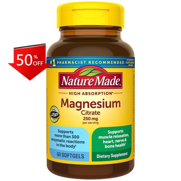 Nature Made Magnesium Citrate 250 mg per serving, Magnesium 60ct