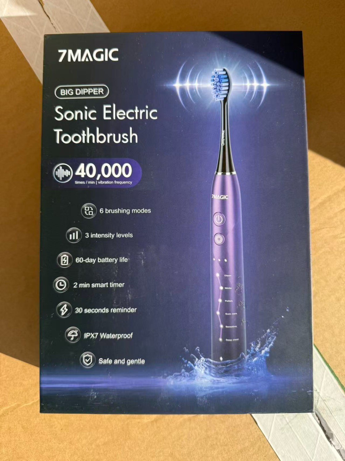 7MAGIC Sonic Electric Toothbrush 5 Modes 3 Levels 60 Days Timer Blue