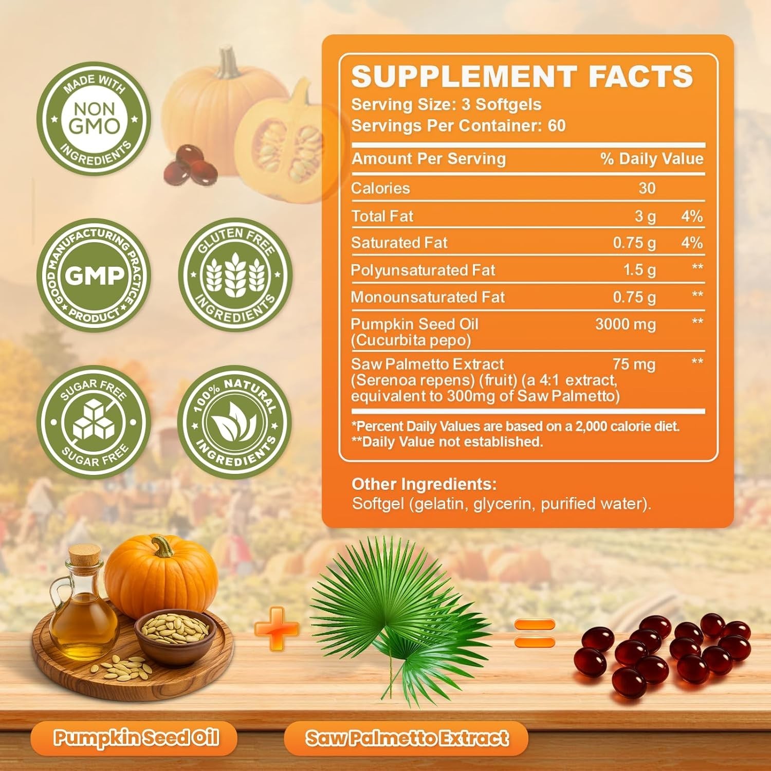 Pumpkin Seed Oil with Saw Palmetto Capsules, 3000mg Per Serving