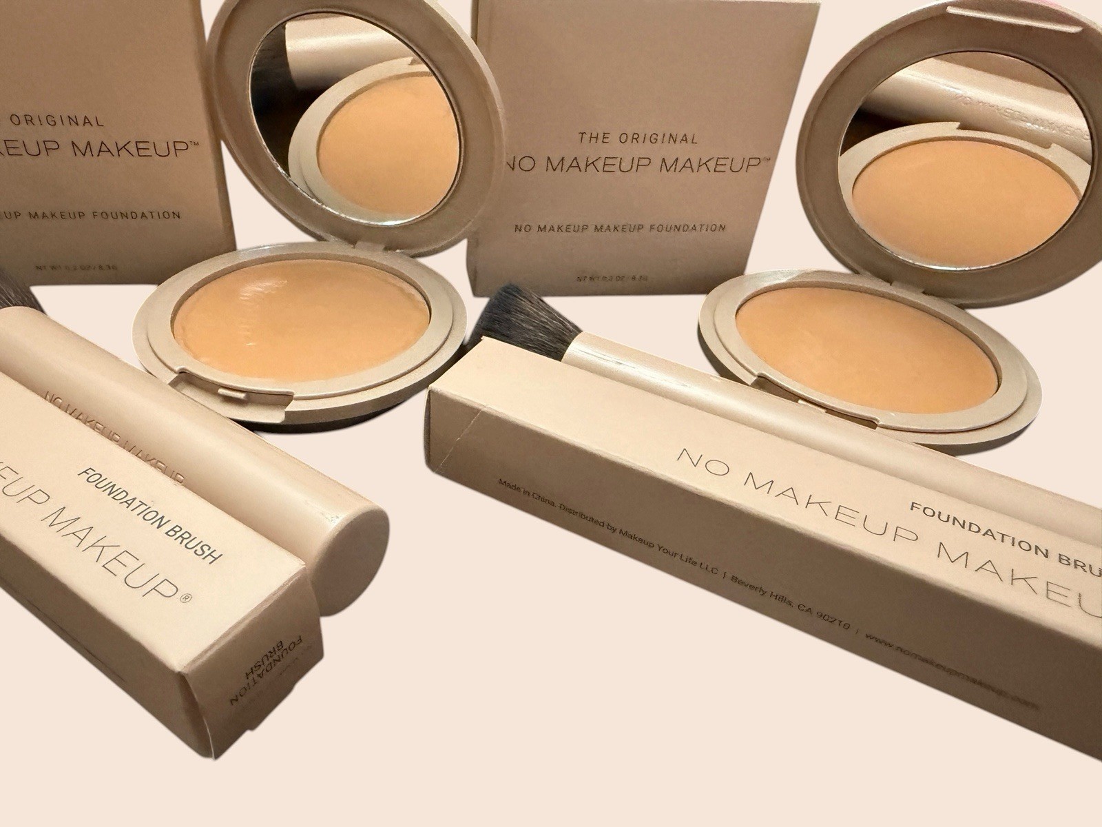 The Original No Makeup Makeup MEDIUM LOT x2 Foundation & Brushes Damaged