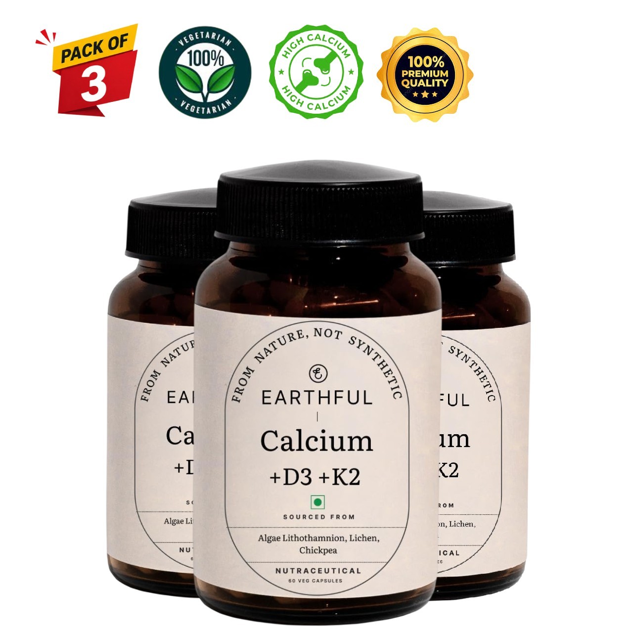 Ear.thful Calcium Magnesium D3 K2 Capsules 180 Count