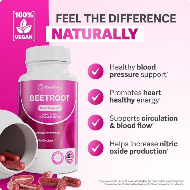 Rosabella Beetroot Capsules for Heart and Blood Pressure Support 60 capsules