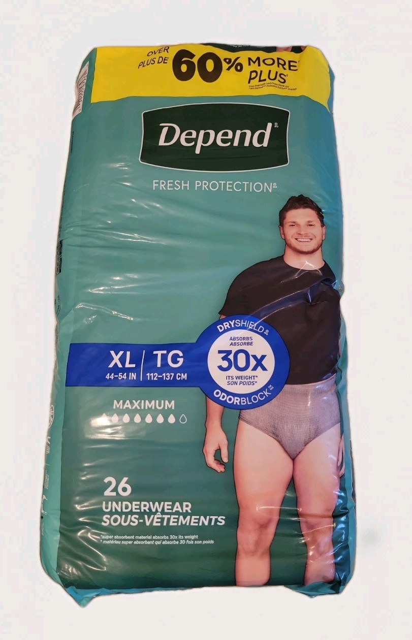Men’s Disposable Incontinence Underwear – 26 Count Extra-Large with Odor Control