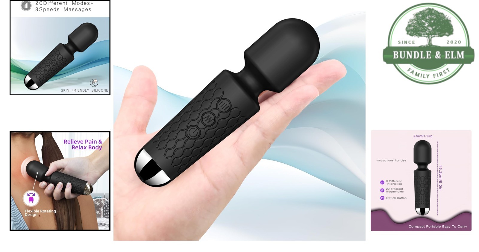 Mini Cordless Handheld Massager 20+8 Vibration Modes Travel Stress Relief