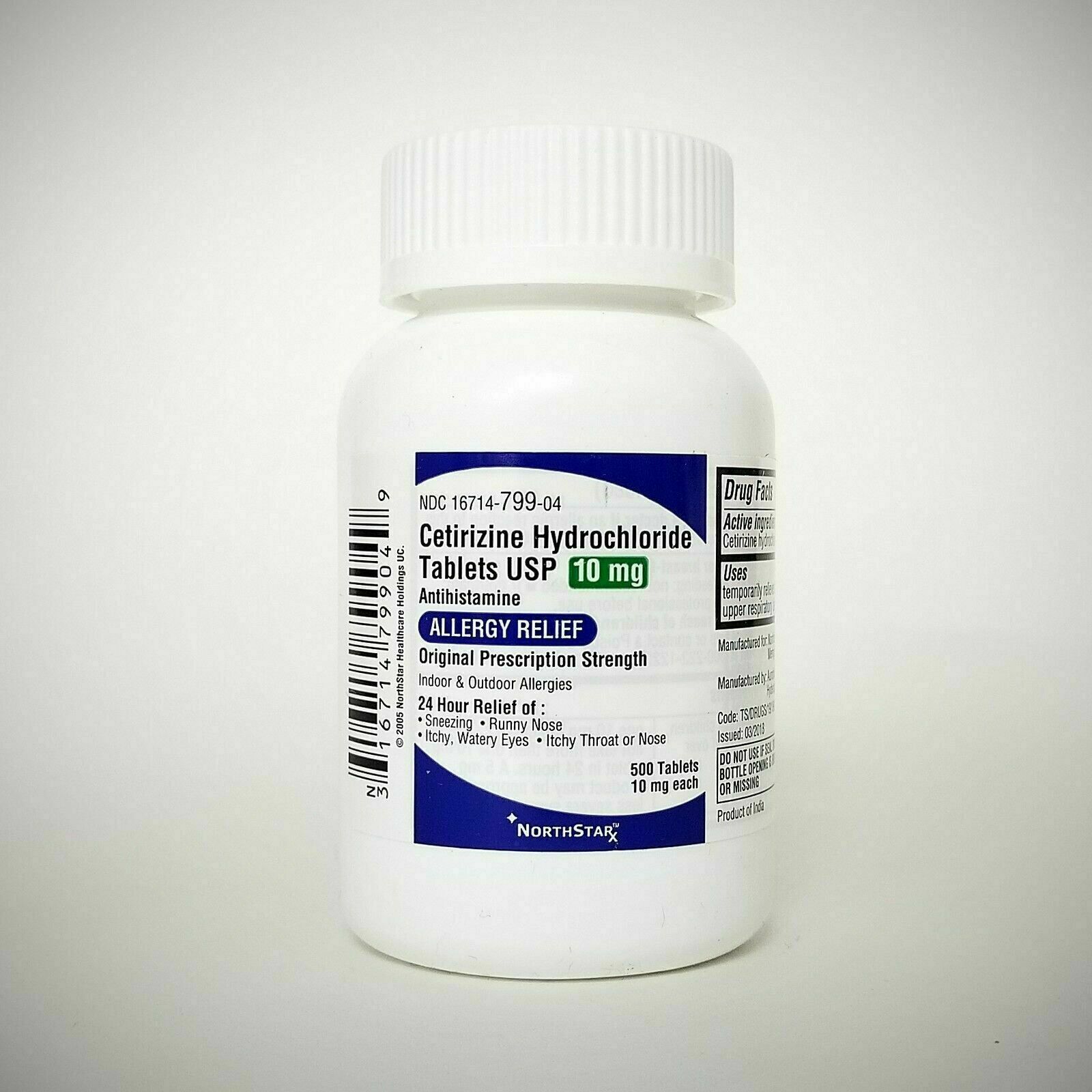 NorthStar Cetirizine HCL Tablets USP Antihistamine Allergy Relief 10 mg 500 Ct