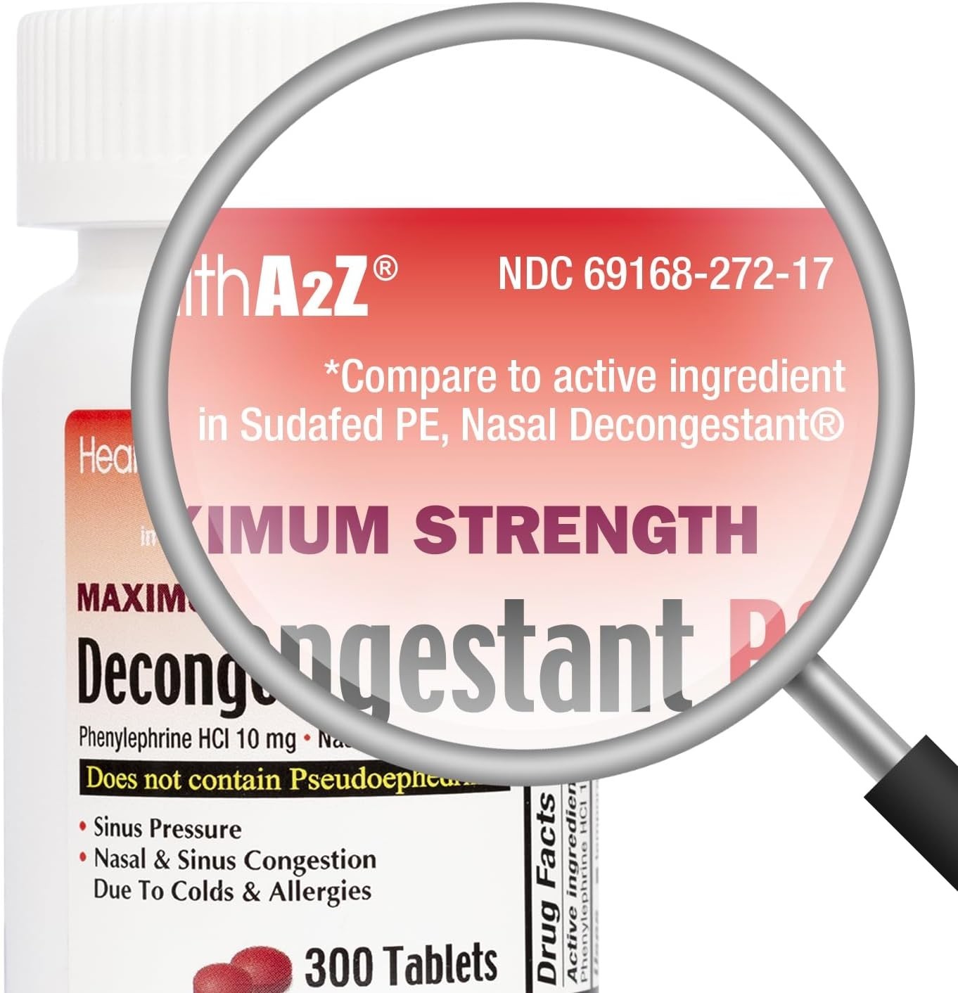 300 Ct. Decongestant PE Phenylephrine HCl Non-Drowsy Nasal & Sinus Congestion
