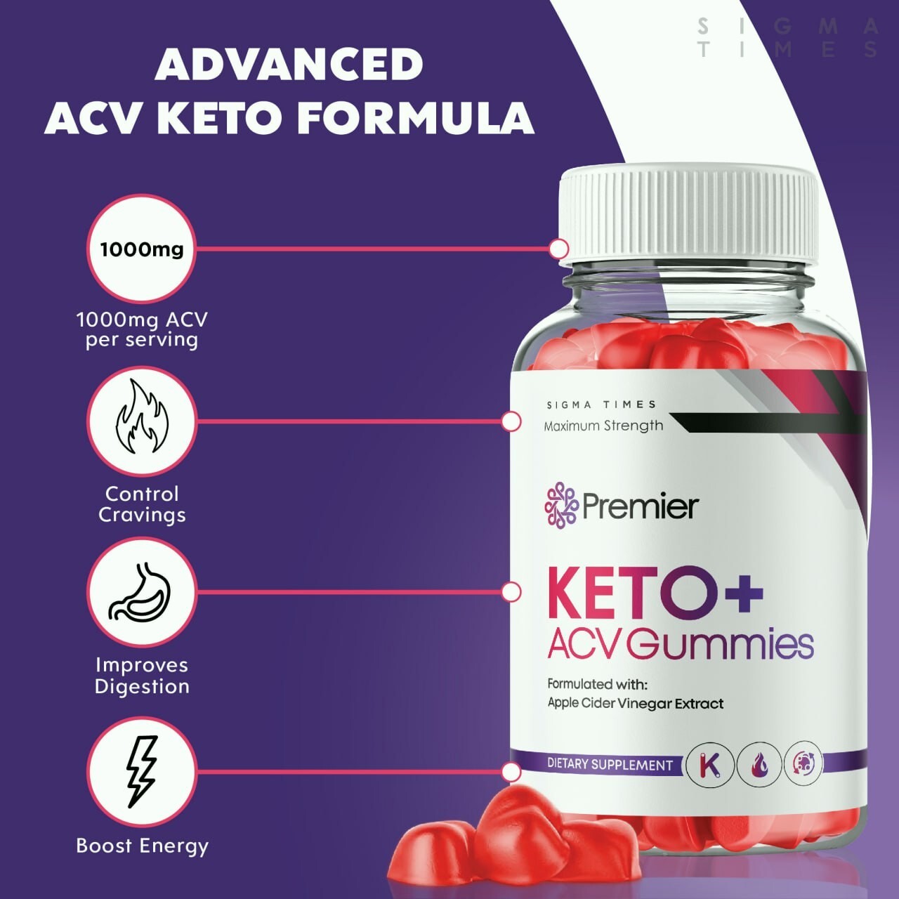 Premier Keto ACV Gummies for Curbing Appetite Cravings and Fat Burning 60ct