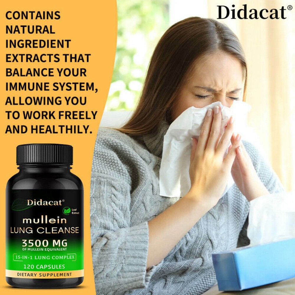 15 In 1 Lung Complex Mullein Extract Supplement Lungs Detox Cleanse 120 Capsules