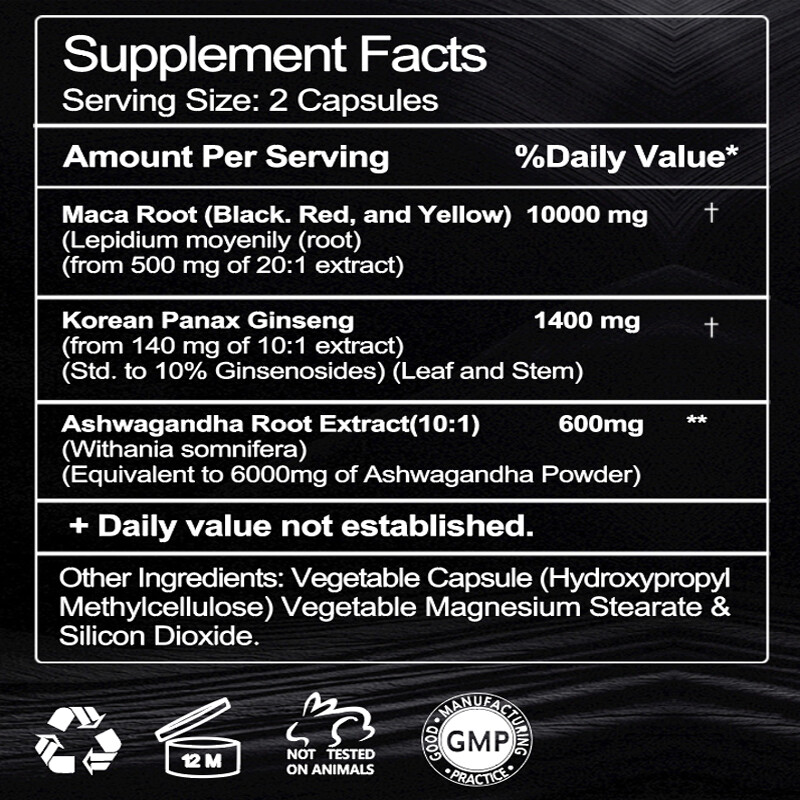 Organic Maca Root 120 Capsules 10000mg, Peruvian Maca Extract for Men & Women