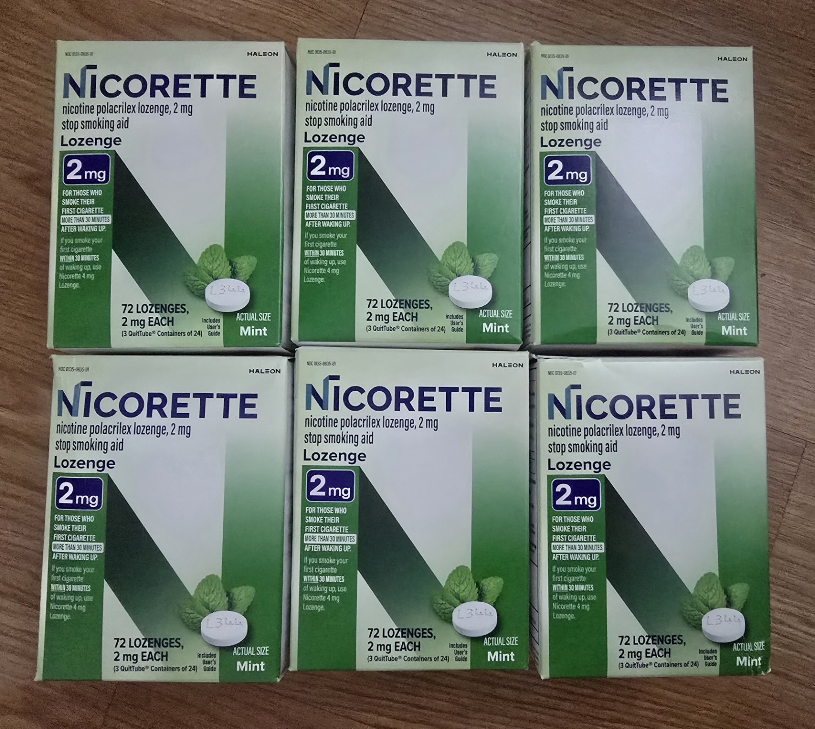6 Boxes Nicorette Nicotine Lozenge Stop Smoking 2mg Mint (Total 432 Pieces)