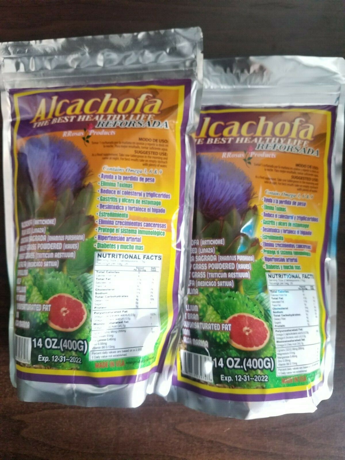 2 PACK ARTICHOKE FLAXSEED POWDER 14 OZ EACH 12/2025 ALCACHOFA REFORSADA 400 GR