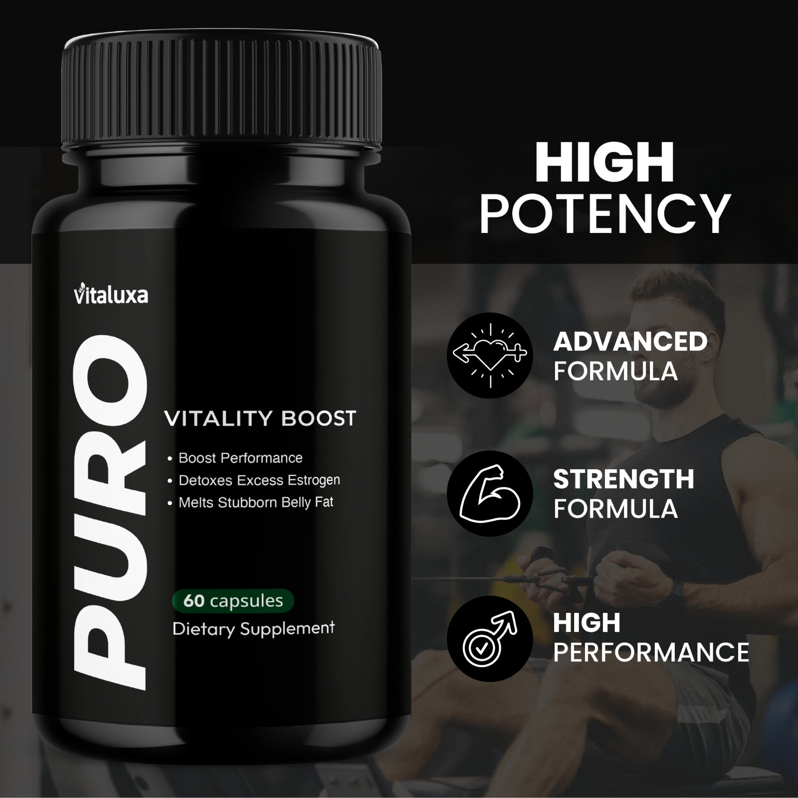 (5 Pack) Puro Vitality Boost, Premium Supplement Maximum Strength (300 Capsules)
