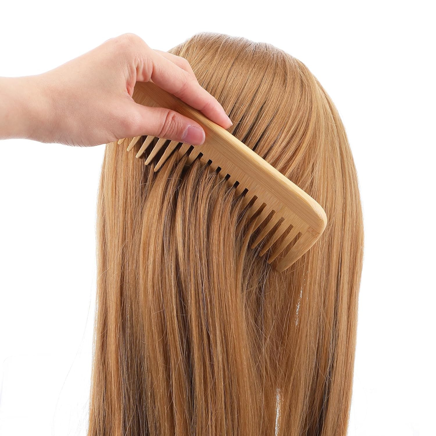 2PCS Bamboo Comb Anti-Static Wide Tooth Combs Natural Bamboo Comb Set Large Hair
