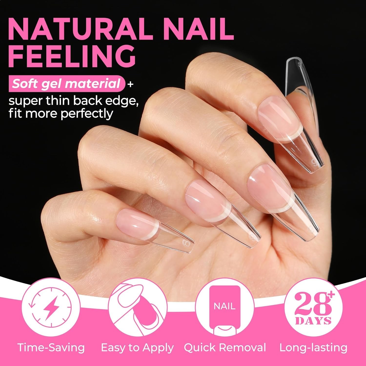216Pcs Clear Long Coffin Nail Tips: Perfect DIY Press-On Acrylic Nails