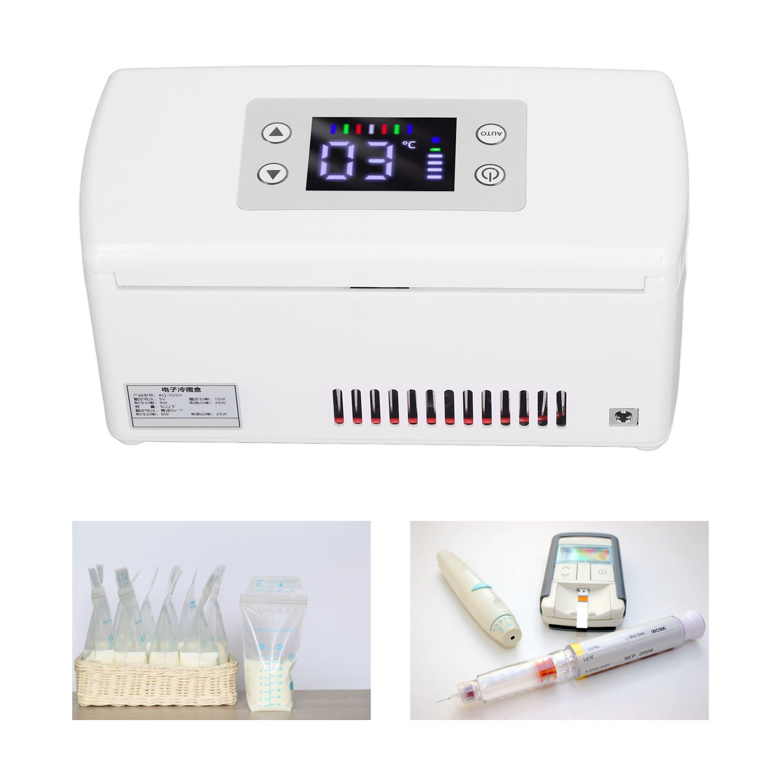 Insulin Cooler Travel Refrigerator Rechargeable Constant Temperature LCD